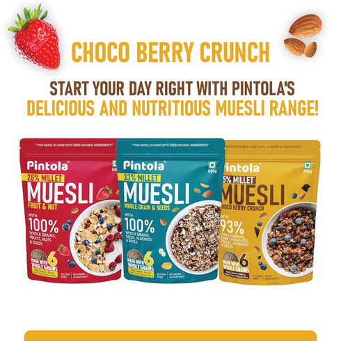 25% 60% (400g), 6 Pintola Dark Chocolate & Cranberry Muesli with Millet & Wholegrains Healthy breakfast cereal