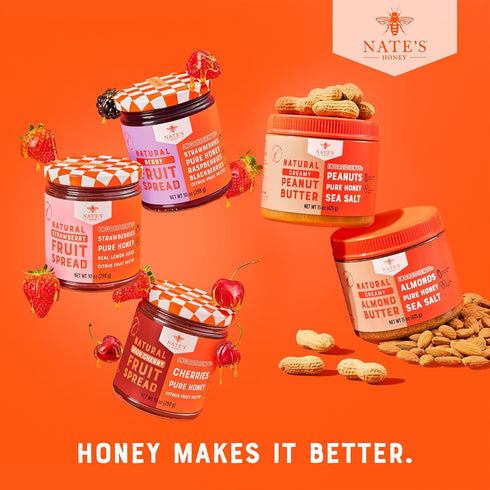 3 15 oz Nate's Honey Peanut Butter, Creamy, All-Natural Real Ingredients, Sweetened Only with Pure Honey - Jar - No