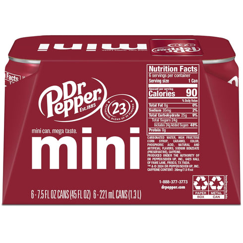 7.5 OZ, 6 DR PEPPER - MINI CANS, PK