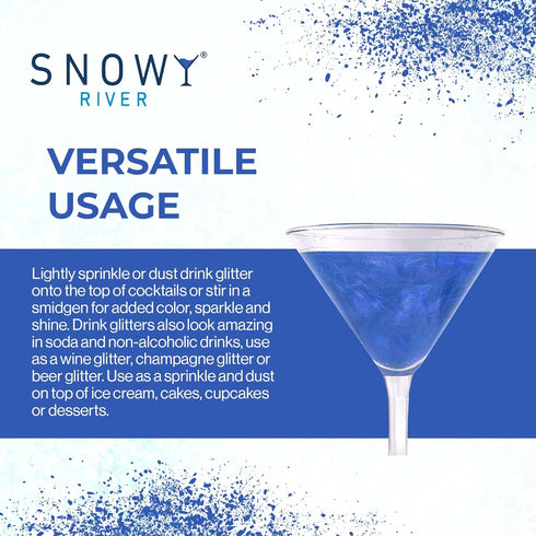 Snowy River Sapphire Edible Cocktail Glitter - All Natural Edible Beverage Glitter for Cocktails, Wine, Champagne &
