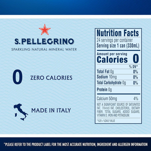 11.15 Oz (Pack 24) S.Pellegrino Sparkling Natural Mineral Water, Unflavored, Fl.