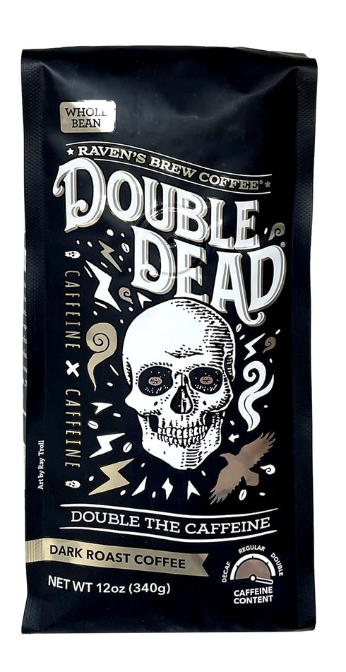 Raven's Brew Coffee High Caffeine Coffee Dark Roast Whole Bean Double Dead