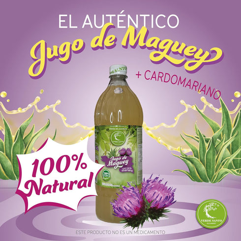 Verde Santo 100% 1 Jugo de Maguey with Milk Thistle Natural | Liter Bottle | Functional Drink | No Sugar | No Alcohol |