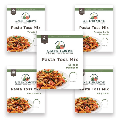 A Blend Above Pasta Mix, Noodle Toss Mix - Pesto Tuscan, Roasted Garlic Parmesan, Spicy Garlic, Spinach Parmesan