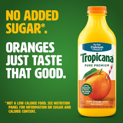 100% 46 oz Tropicana Pure Premium Orange Juice, No Pulp, Calcium and Vitamin D, fl