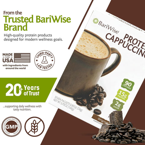 (7ct) BariWise Protein Hot Drink Cappuccino Mix, Original, Low Sugar, Gluten Free, Keto Friendly & Low Carb