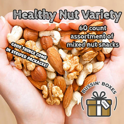 Pack 60 Count Healthy Nuts Variety Box of Salted Cashews, Almonds, Peanuts, and Trail Mix On-the-Go Protein Snacks