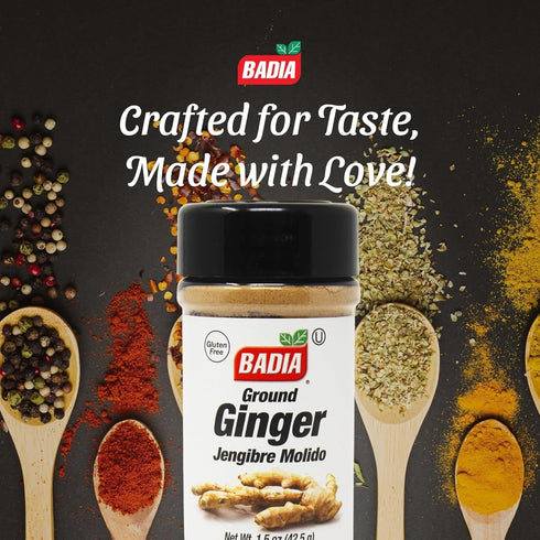 Badia Ground Ginger, 1.5 oz Premium Ground Ginger Root for Cooking, Baking, and Tea