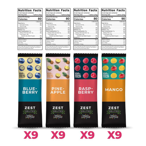 0.88 oz 36 Fruit Snacks by Zest Delites, Fruit Leather Bars, Healthy Snacks for Adults & Kids, Vegan, Dried Apple-Based