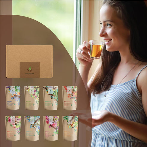 8 Pack, 1 LB Set Gardenika Organic Loose Leaf Tea Sampler Herbal and Naturally Caffeine-Free - Ayurvedic Assortment