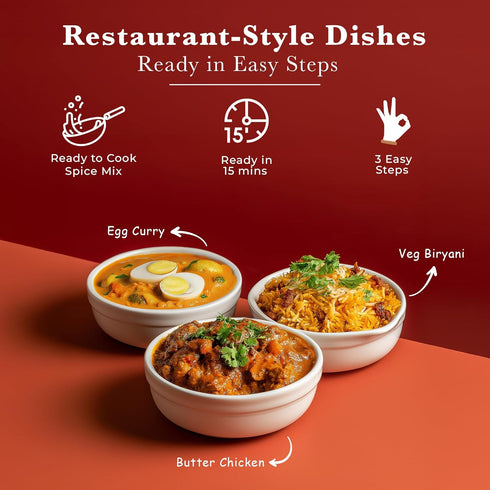 Pack 6 50g 2 Packs Rasoi Magic Non-Veg Zaika Assorted | Egg Curry, Butter Chicken, Veg Biryani Mix |Easy Cooking | No