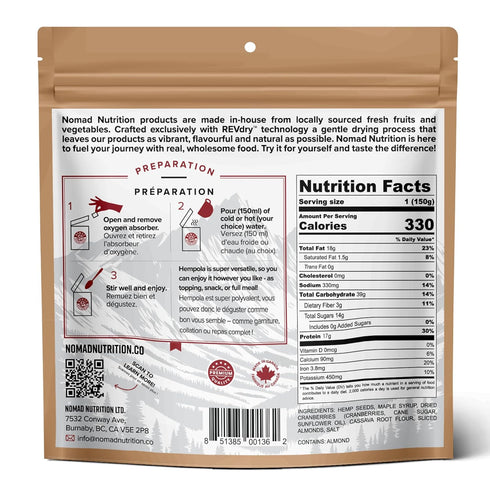 Backpacking 112g 4 Pack Nomad Nutrition Westcoast Hempola - Original Cereal | Granola Instant Freeze Dried & Camping