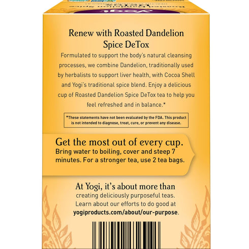 Yogi Tea Roasted Dandelion Spice DeTox Tea - Organic DeTox Tea - 16 Tea Bags per Pack (6 Packs)