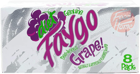 Diet Faygo Grape! flavored soda pop. 8-pack 12-fl. oz. cans in box
