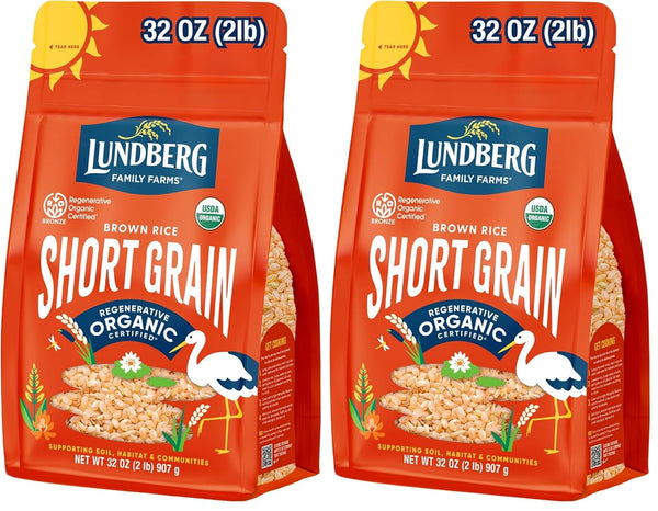 Lundberg Short Grain Brown Rice, Regenerative Organic Certified Slightly Nutty, Sticky Rice
