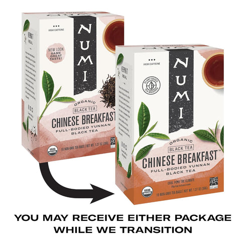 18 (Packaging Numi Organic Chinese Breakfast Tea, Tea Bags, Full Bodied Yunnan Black Tea, Caffeinated May Vary)