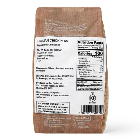 Del Colle 1.1 LB (500 Hummus, (Pack 1) Sicilian Chickpeas, g) Italian Ceci Garbanzo Beans. Perfect for Pasta, Soup