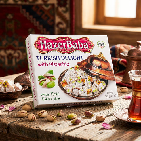 4.4oz (Pack 1), Hazer Baba Turkish Delight Pistachio Candy, of Gourmet Snack Box, Traditional, Vegan Snack, Turkish