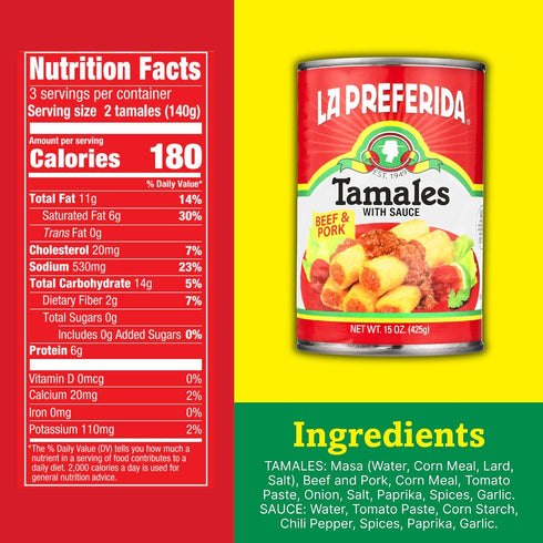 15 oz. (Pack 12) La Preferida Beef & Pork Canned Tamales with Sauce