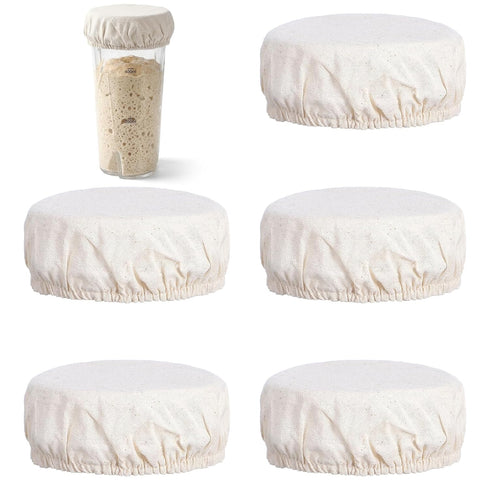 Sibba 5 3-4 Inch Pcs Sourdough Starter Jar Covers - Handmade Cotton Cloth Covers, Reusable Sourdough Jar Cover