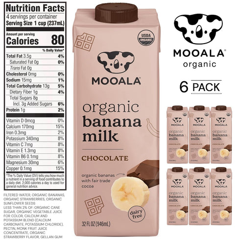 32 oz (Pack 6) Mooala Organic Chocolate Bananamilk, fl of Shelf-Stable, Non-Dairy, Nut-Free, Gluten-Free, Plant-Based