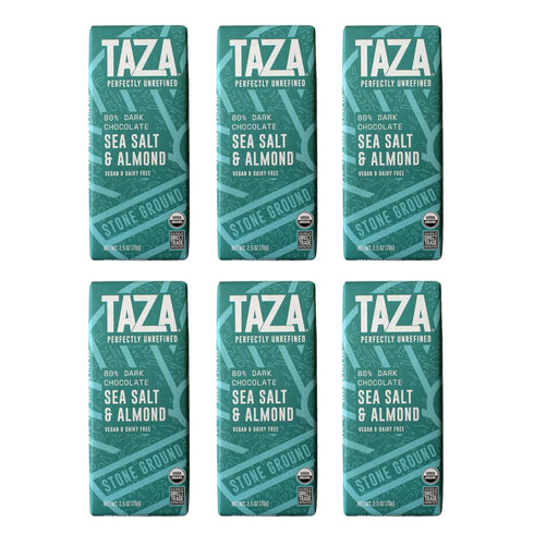 Taza Chocolate Organic Amaze Bar 80% Stone Ground, Sea Salt Almond, 2.5