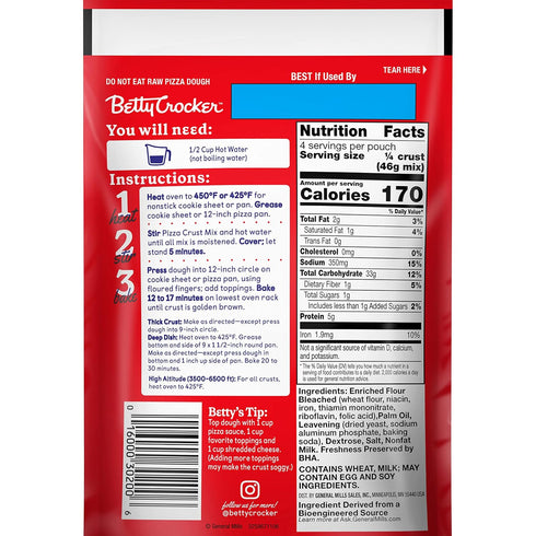 12-inch 6.5 oz. Betty Crocker Pizza Crust Mix, Makes One Crust