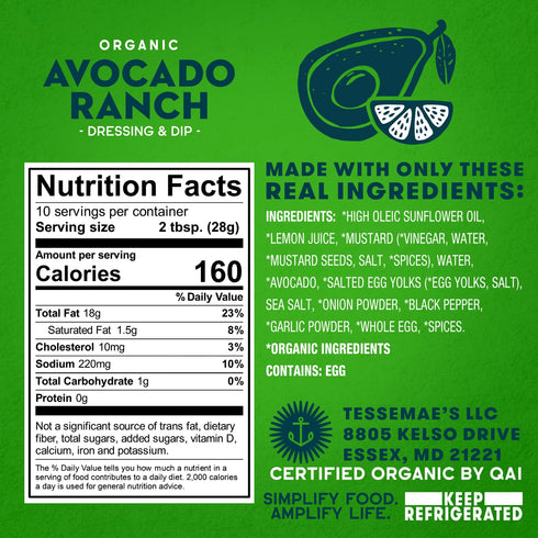 10 oz Tessemae's Organic Avocado Ranch Dressing