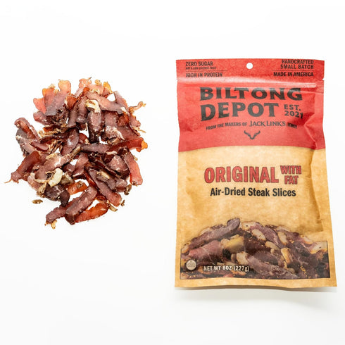 8oz Biltong Depot Original Beef Biltong Slices with Fat | Air-Dried Beef Jerky Snack | High Protein | Zero Sugar | Keto