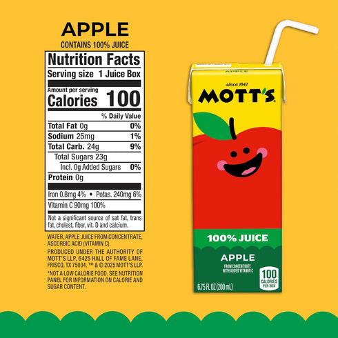 100% 6.75 Oz 32 Count (4 Packs 8), 2 100% Mott's Original Apple Juice, Fl Boxes, Of Servings Of Fruit, Fruit Juice