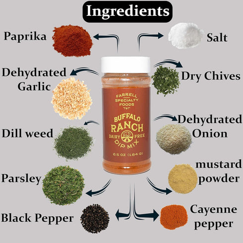 Farrell Specialty Foods Dairy Free Buffalo Ranch Dip Mix – 6.5 oz jar - Dairy, Egg, Soy, Nut, & Sugar Free