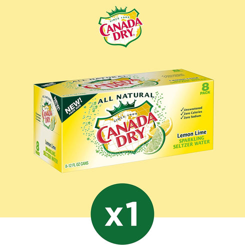 12 8 Count Canada Dry Lemon Lime Sparkling Seltzer Water, Fluid Ounce Can
