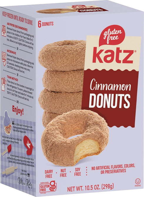 Katz Gluten Free Cinnamon Donuts. Soft, spiced, and sweet, Free of Dairy,