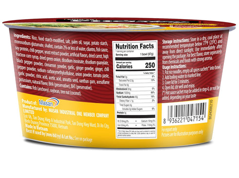 2.4 oz, CHIN-SU Vietnamese Pho Noodle Bowl, Chicken Flavor, Instant Soup with Rice Noodles