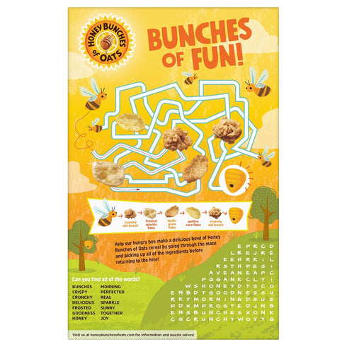 18 OZ Honey Bunches of Oats Honey Roasted Breakfast Cereal, Honey Oats Cereal with Granola Clusters, Box