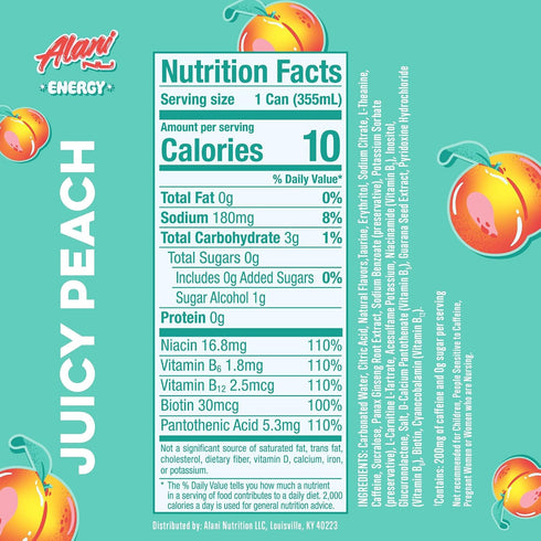(Pack 12) Alani Nu Juicy Peach Sugar Free Energy Drink