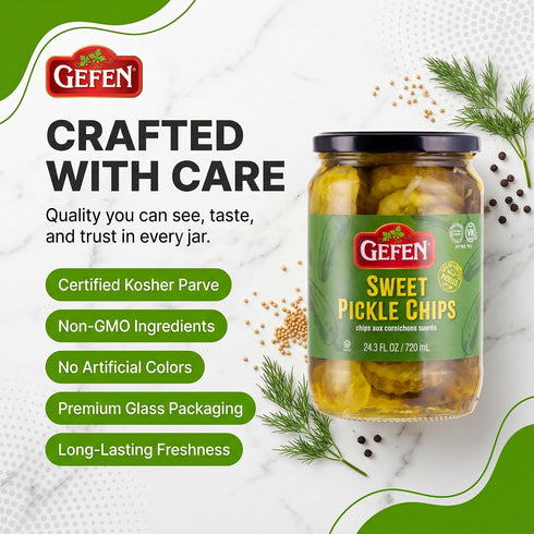 24.3 oz (2 Pack) Gefen Sweet Pickle Chips, | Sweet & Tangy Bread & Butter Style Pickle Slices | Crunchy Sandwich