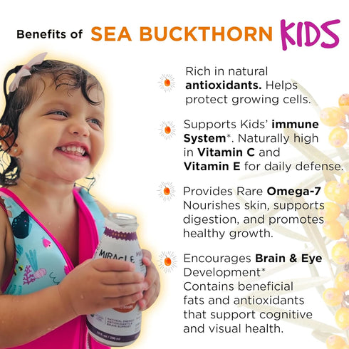 Immune 10 oz Miracle Sea Buckthorn Kids BERRY BOOM Organic Sea Buckthorn Juice for Kids | Strawberry, Grape & Apple