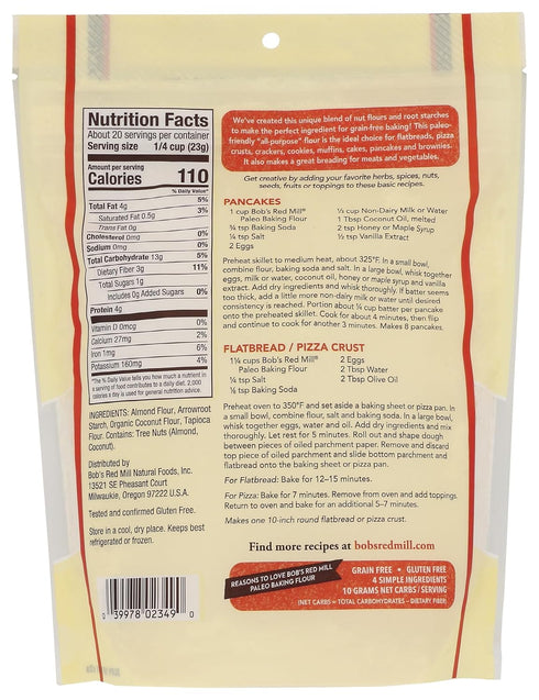 16oz (Pack 1) Bob's Red Mill Paleo Baking Flour, of - Gluten Free, Non GMO, Vegan, Paleo Friendly, Kosher