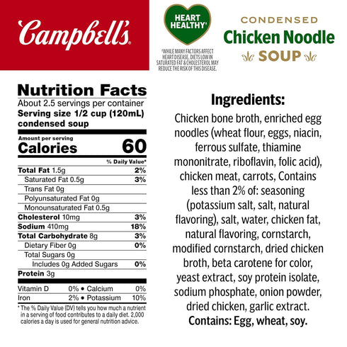 10.75 oz (12 Pack) Campbell's Condensed Heart Healthy Chicken Noodle Soup, Can