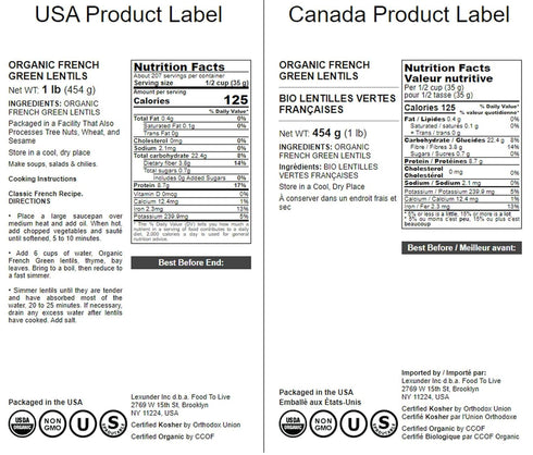 1 Food to Live Organic French Green Lentils, Pound Non-GMO, Whole Dry Beans, Raw, Sproutable, Vegan, Kosher, Bulk. Rich