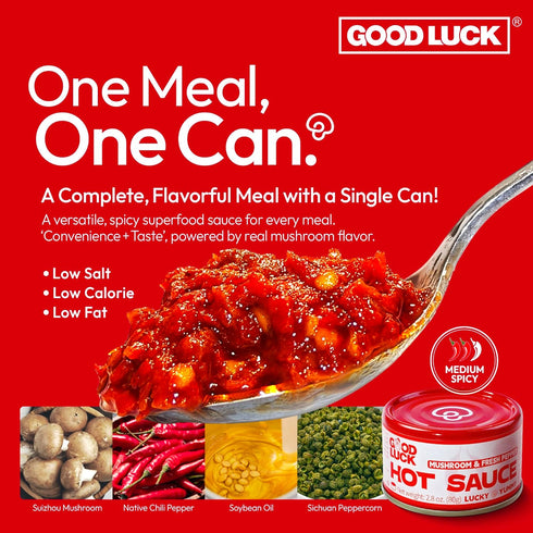 6 GOOD LUCK Hot Sauce, Spicy Chili Oil with High-Grade Chopped Chili Cans Chili Paste, Vegan-Friendly, Ideal for Daily