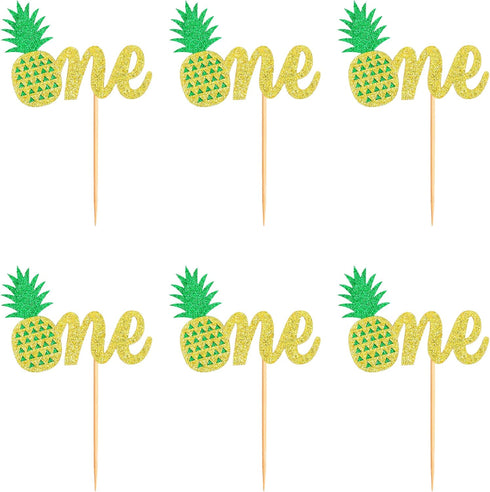 Ercadio 24 Pack Pineapple Cupcake Toppers - Glitter Pineapple 1st Birthday Cupcake Picks for Hawaii Luau Tropical Party