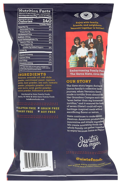 5.5 oz Siete Family Foods Fuego Potato Chips, Bag