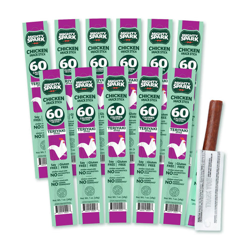 Mighty Spark Chicken Snack Sticks - Teriyaki - 6g of Protein, No