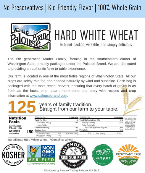 6 LBS (2-3 lb Palouse Brand Certified Glyphosate Residue Free White Bread Flour | bags) | Whole Grain | Stone Ground |