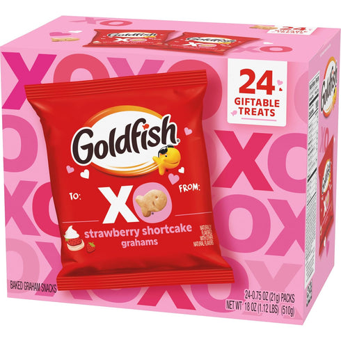 24 Count 0.75 Oz Goldfish Valentine's Day Strawberry Shortcake Flavored Baked Graham Snacks