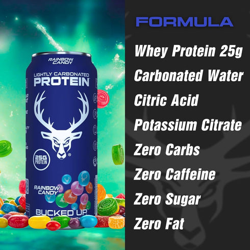 25g 12 Pack, 16 oz Bucked Up Lightly Carbonated Protein Soda | Whey Isolate - Zero Sugar, Low Calorie, Caffeine Free
