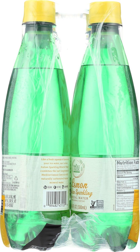 16.9 Oz, 6 Count Whole Foods Market, Lemon Sparkling Mineral Water, Fl