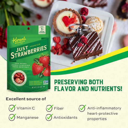 4 oz, 2 Pack, Karens Naturals Freeze Dried Strawberries, No Sugar Added, Healthy Fruit Snack, Non-GMO, Vegan, Gluten